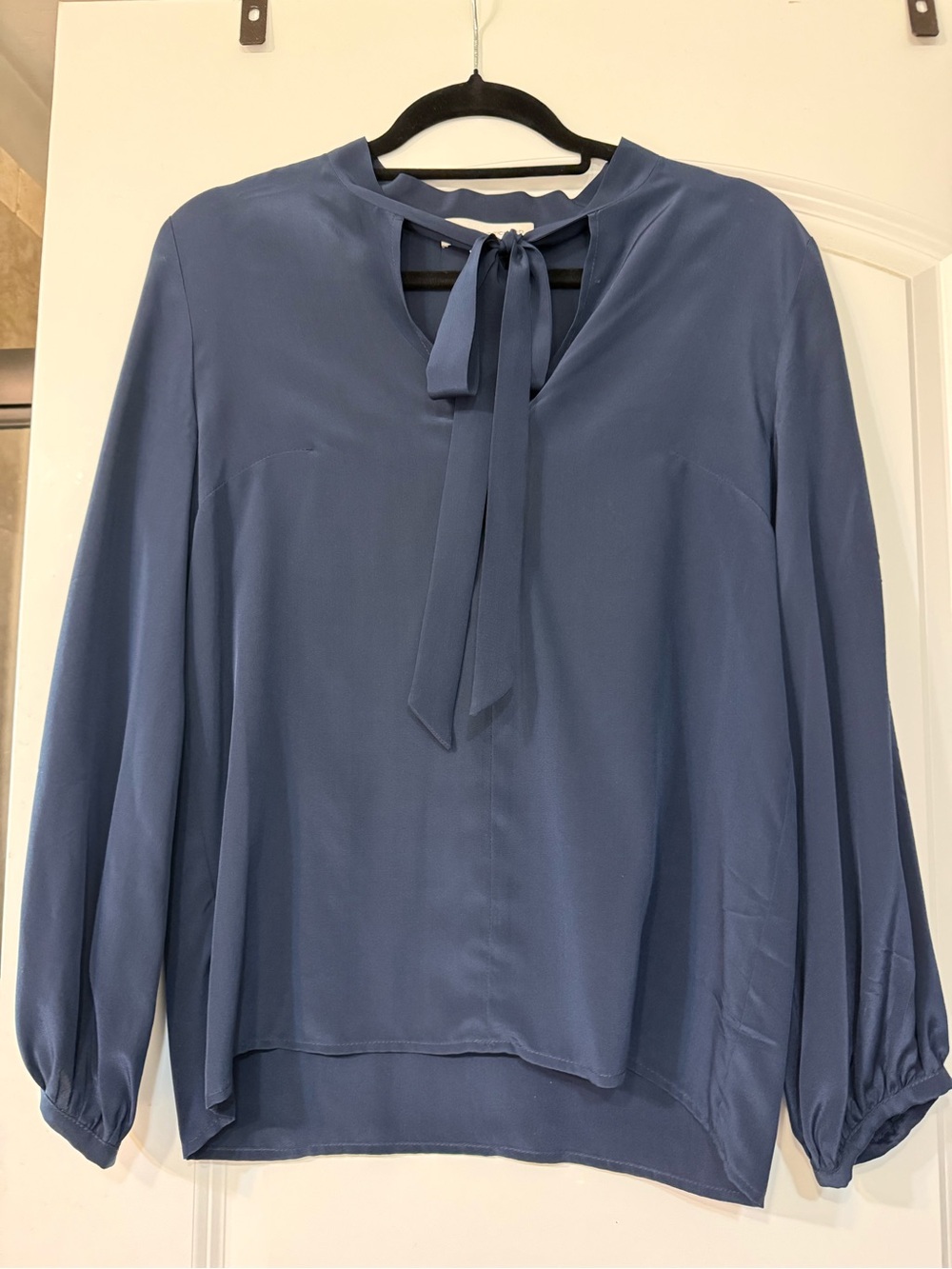 Amanda Uprichard Blue Tie-Neck Blouse